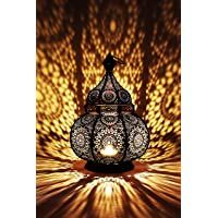 Farol oriental de metal Lamis negro 30 cm | Portavelas marroquí para jardín | Farol de metal marroquí para exterior como…